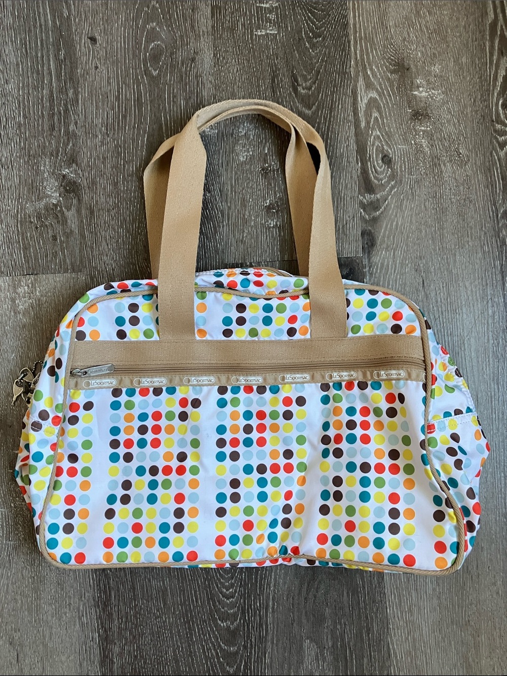 LeSportsac Multicolor Polka Dot Tote Bag with Tan Handles